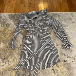 Express Black and White Striped Long Sleeve Dress